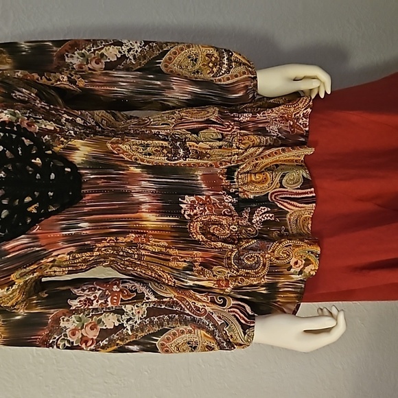 Vtg NEW YORK CITY Design Retro 1970s Paisley Metallic Crochet Peplum Poet Blouse - Picture 5 of 8